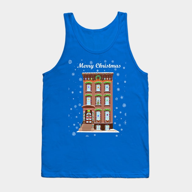 Merry Christmas Brownstone House Tank Top by Art by Deborah Camp